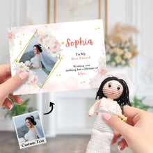 Load image into Gallery viewer, Bridal Shower Gift Custom Crochet Doll from Photo Handmade Look alike Dolls with Personalized Name Card