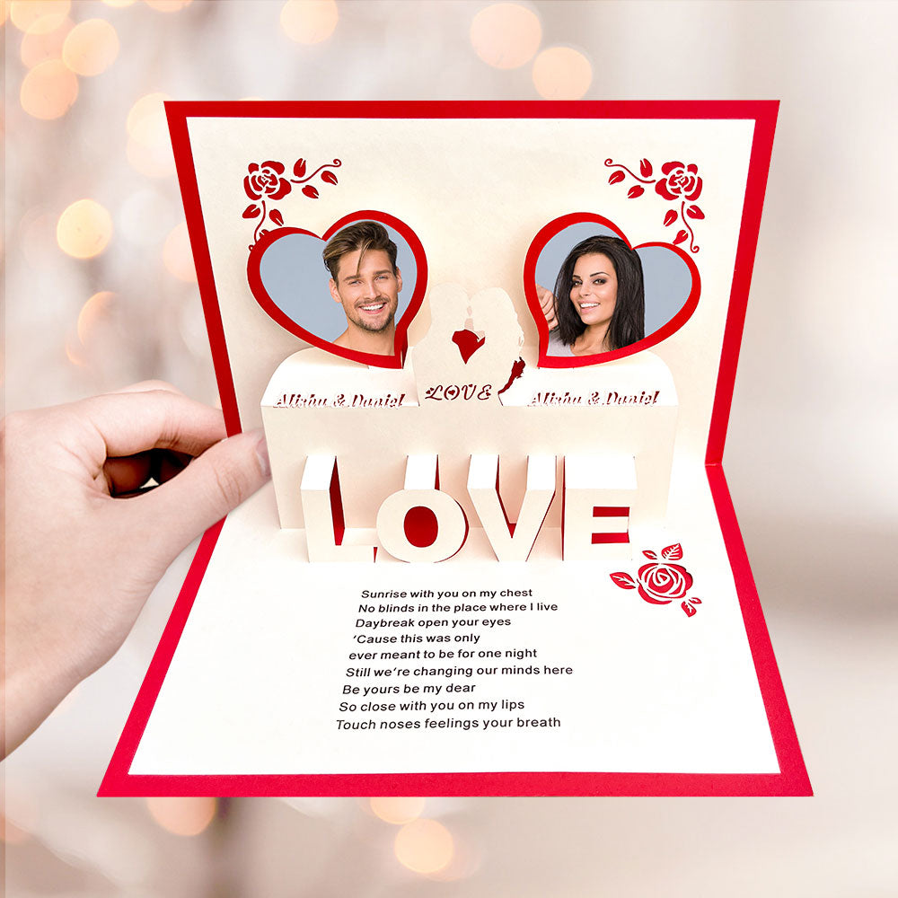 Custom Name 3D Pop-Up Card Personalized Photo Heart Couple Pop Up Greeting Card