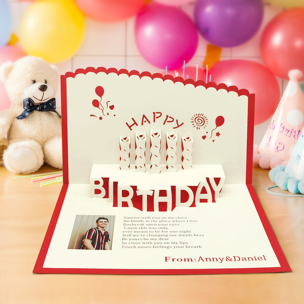 Custom Name 3D Pop Up Birthday Cards Personalized Photo Happy Birthday Pop Up Greeting Card
