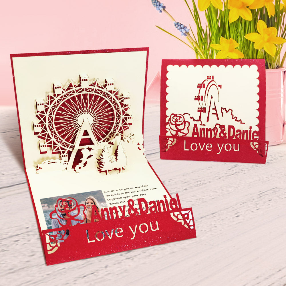 Custom Photo 3D Pop-Up Card Personalized Name Ferris Wheel Pop Up Greeting Card