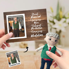 將圖片載入圖庫檢視器 Gifts for Grandpa Custom Crochet Doll from Photo Handmade Look alike Dolls with Personalized Name Card
