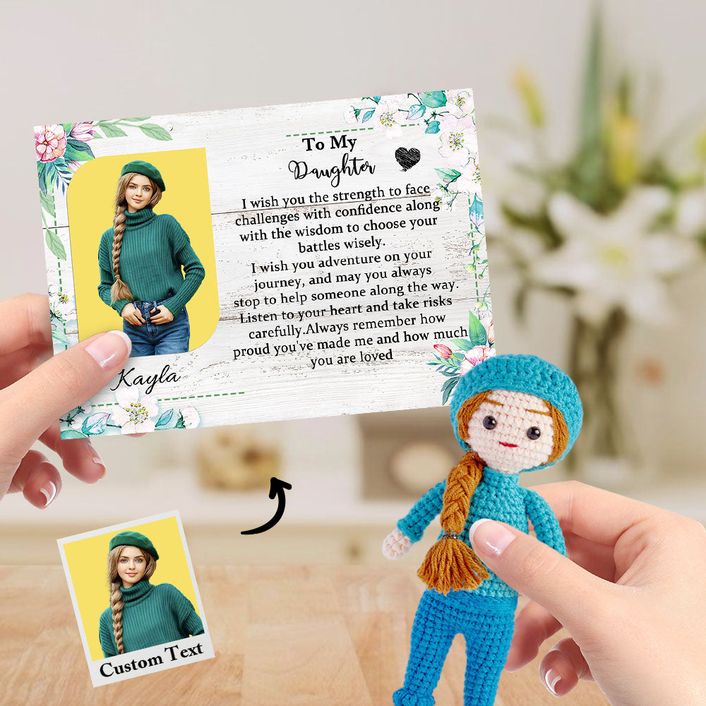 To My Daughter Custom Crochet Doll from Photo Handmade Look alike Dolls with Personalized Name Card Gifts for Her