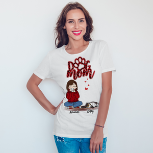 Personalized T-Shirt Dog Mom Red Pattern Chibi Girl Mother's Day Gift