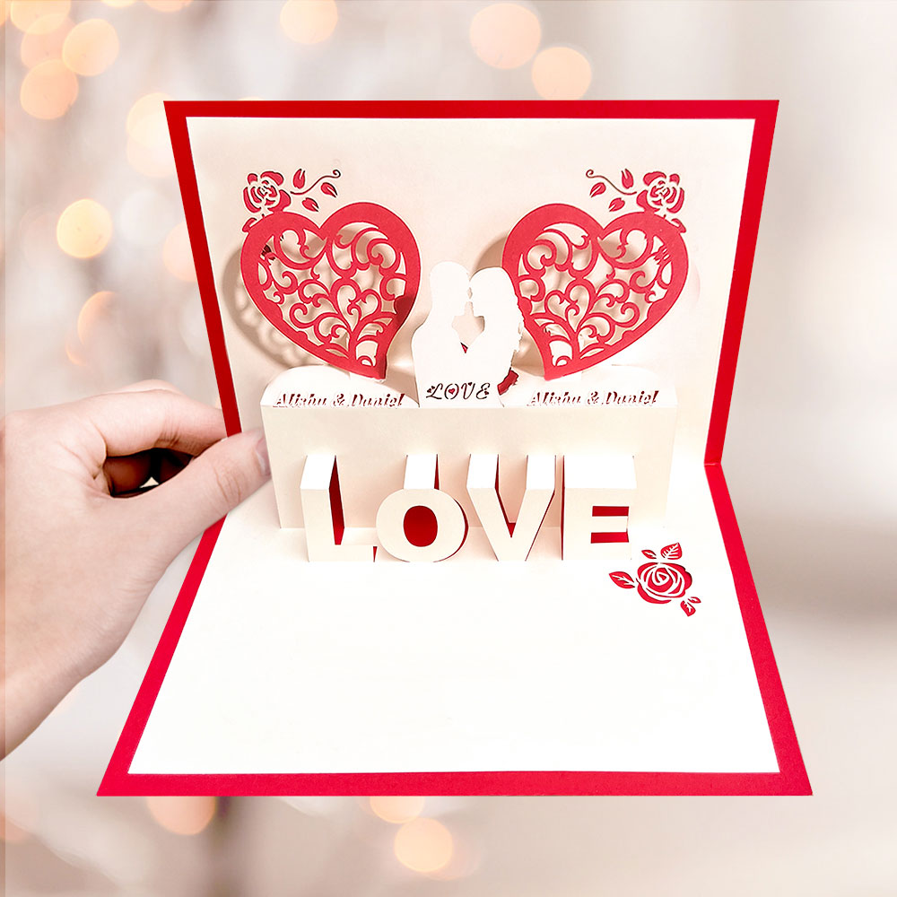 Custom Name 3D Pop-Up Card Personalized Heart Pop Up Greeting Card